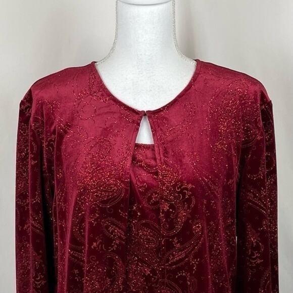 R & K Evening Metallic Red Velvet Cardigan & Camisole Set NWOT Size 12 - Picture 3 of 15